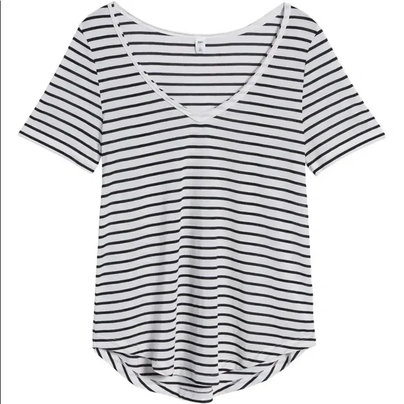 BP Raw Edge V-Neck Tee Black/White Stripe Size Extra Small NWOT - Picture 5 of 6